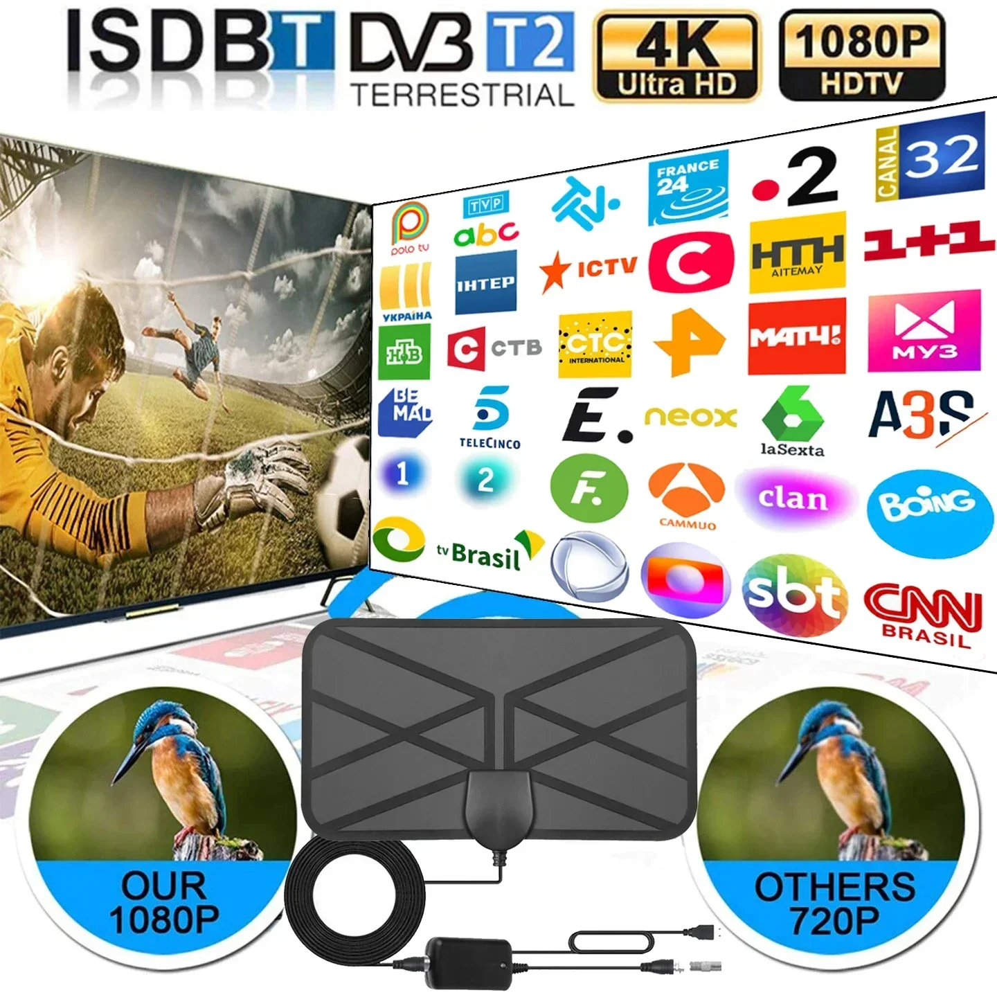 Tragbare HD-TV-Antenne – 30DBI verstärkte digitale Antenne mit DVB (Innen/Außen) Image