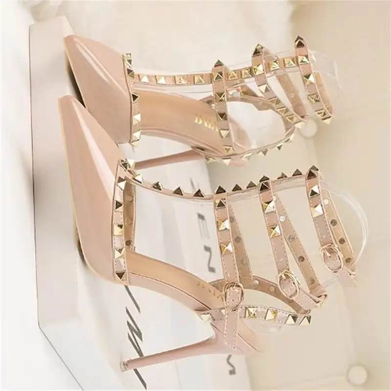 Rivet High Heels Luxury Designer Women Shoes Ladies Pumps Sexy Spring Summer 2025 Fashion Sandals Office Dress White Black Shoes