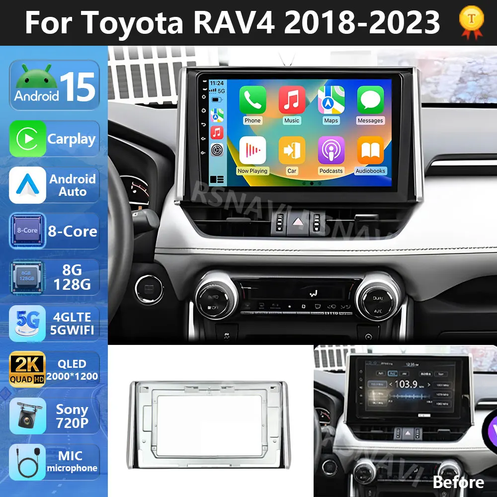 Stecker und Spielen Android 15 Für Toyota RAV4 5 XA50 2018-2023 Auto Radio Multimedia Video Player GPS Stereo CarPlay kopf Einheit Image