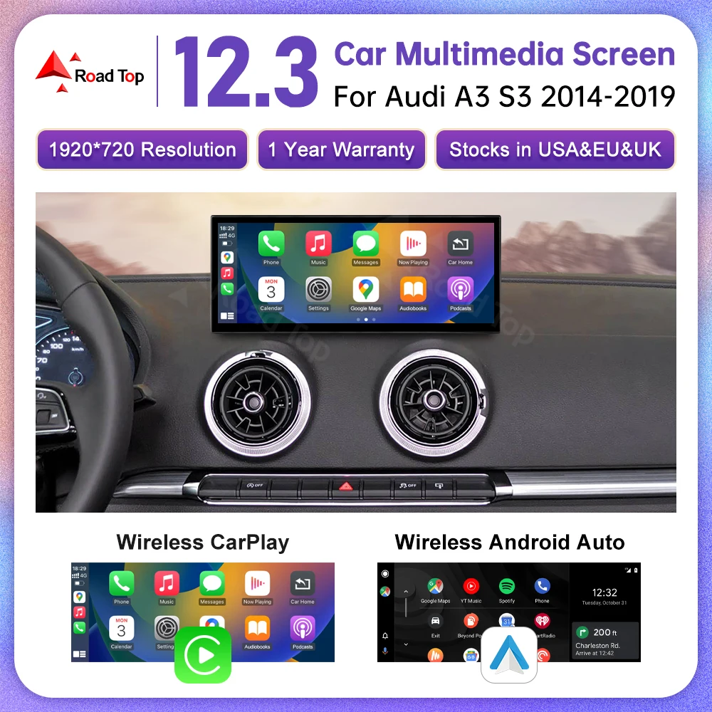 Neue 12,3 "Linux Bildschirm Für Audi A3 S3 2014-2019 Auto Multimedia Unterstützung Drahtlose CarPlay Android Auto Airplay radio GPS Player Image
