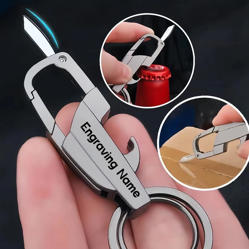 Kostenlose Gravur mit Namen, Zinklegierung, multifunktionaler Herren-Schlüsselhalter, stilvoller Auto-Schlüsselanhänger, Anti-Verlust für Business-Motorrad-Schlüsselanhänger Image