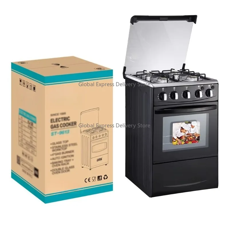 ST-9613 Kj-28 4-Brenner schwarzer stehender Kochherd, integrierter Ganzofen Image