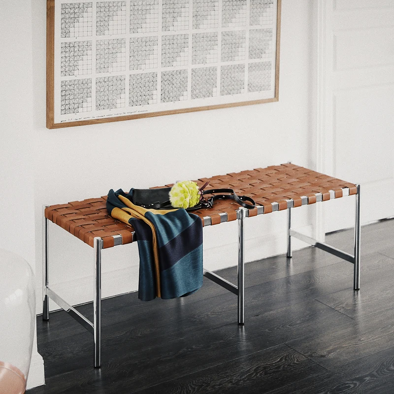 Nordic Bauhaus Stil Sattel Leder Schuh Hocker Einfache Bett Ende Hocker Umkleidekabine Eisen Bank Bankette Home Möbel TYLB