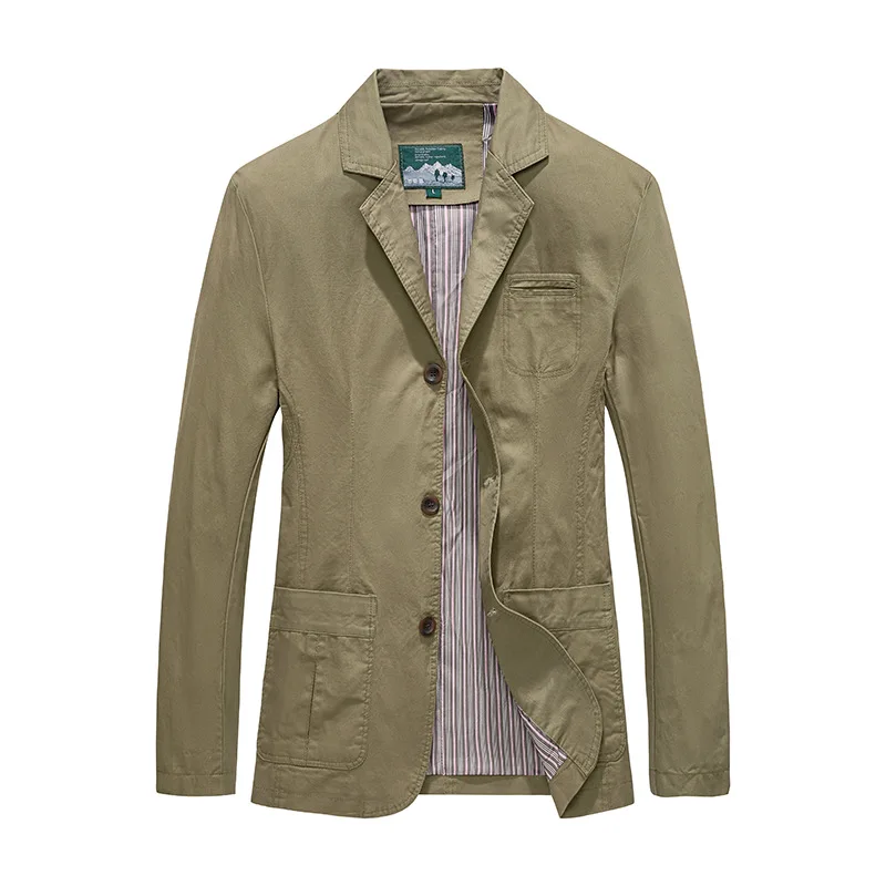 Reine Baumwolle Frühling Herbst Männer Blazer Casual Lose Klassische Einfarbig Jacke Schwarz Khaki Armee Grün Große Größe männer mantel Tops