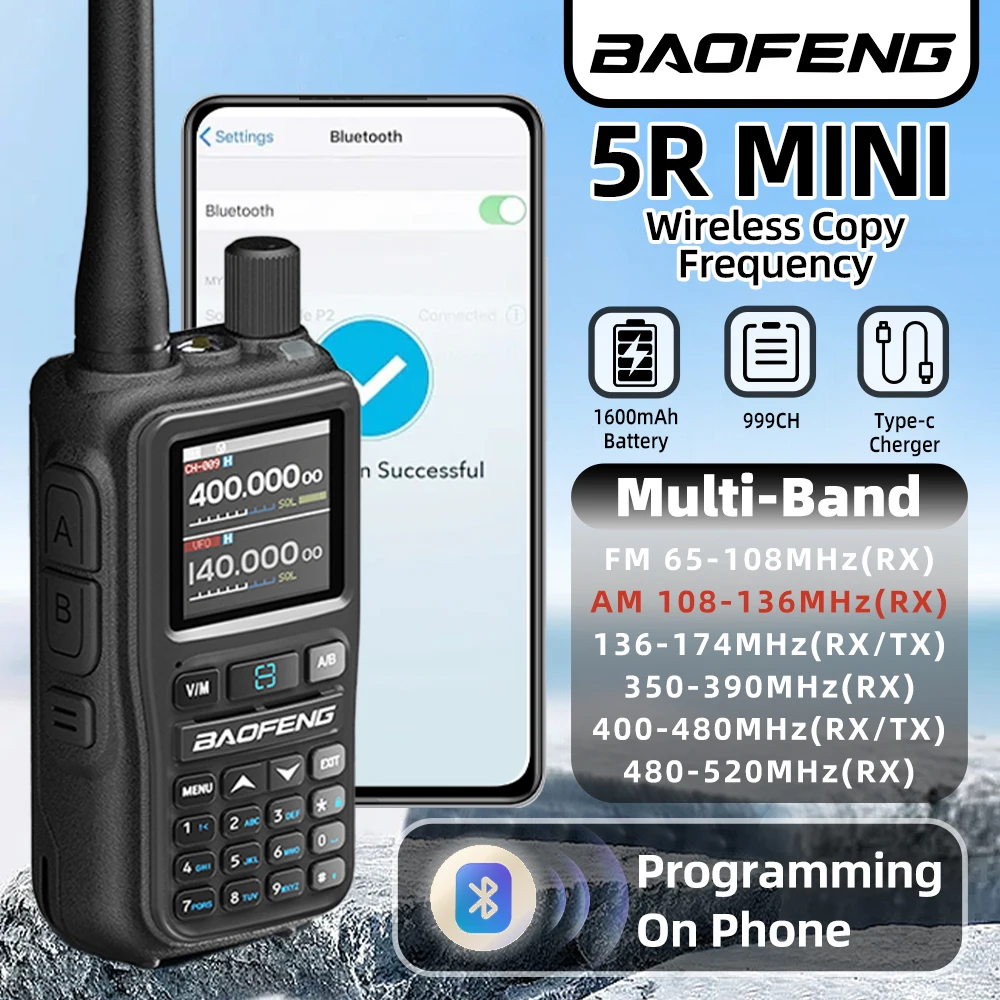 2PCS BAOFENG Walkie Talkie UV-5R Mini Dual PTT Multi Band Bluetooth Programmierung Rx 5WCompact VOX FM Amateur Radio typ-C Ladung Image