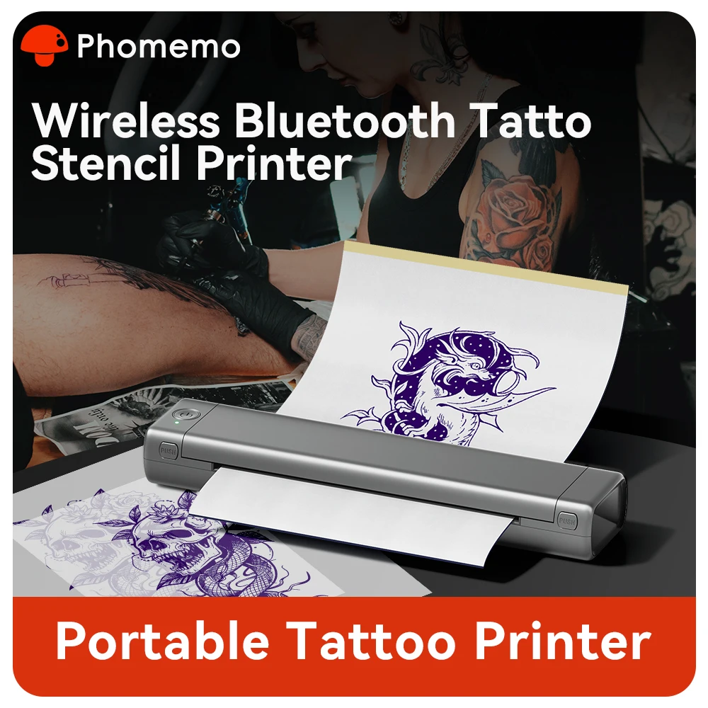 Phomemo M08F Tattoo-Schablonendrucker, Bluetooth-Thermo-Tattoo-Drucker, Tattoo-Zubehör für Tätowierer und Anfänger Image
