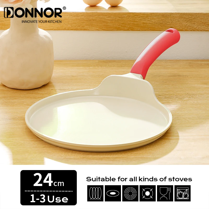 DONNOR Antihaft-Crêpe-Pfanne, 22,9 cm, mit isoliertem Silikongriff für Gas, Induktion, Knödel, Steak-Bratpfanne Image