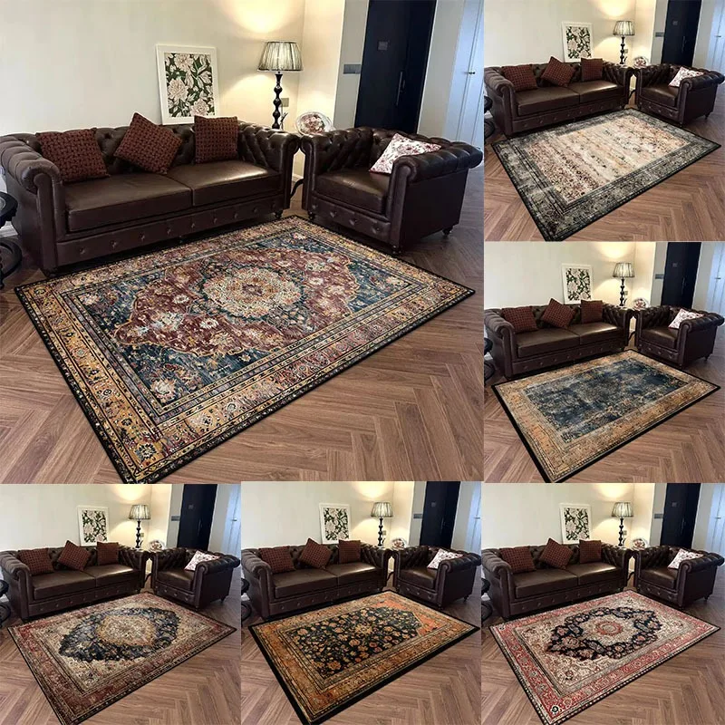 Vintage Persian Carpet for Living Room Tea Table Rug Bedroom Bed Anti-slip Large Area Office Mat Polyester Foot Mat Home Decor