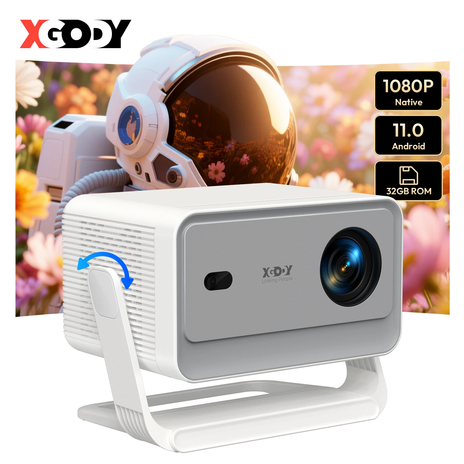 XGODY-Projektor 4K Native 1080P 600 ANSI Sprachsteuerung Intelligenter Autofokus und automatischer Keystone-Korrekturprojektor Heimkino Image