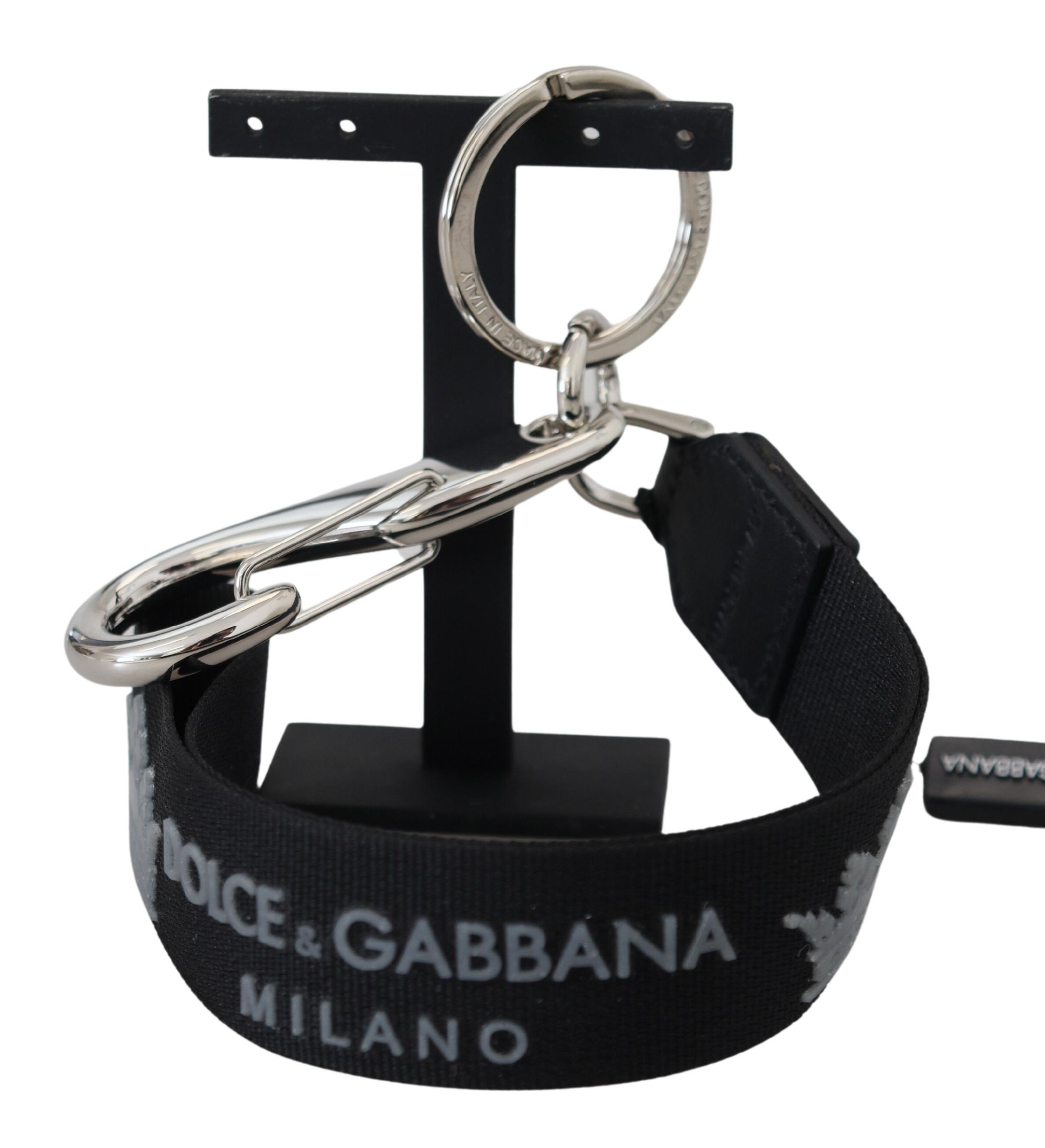 Dolce & Gabbana Black Logo Silver Tone Brass Womens Keychain - One Size | Dolce & Gabbana Sale | Discount Designer Brands