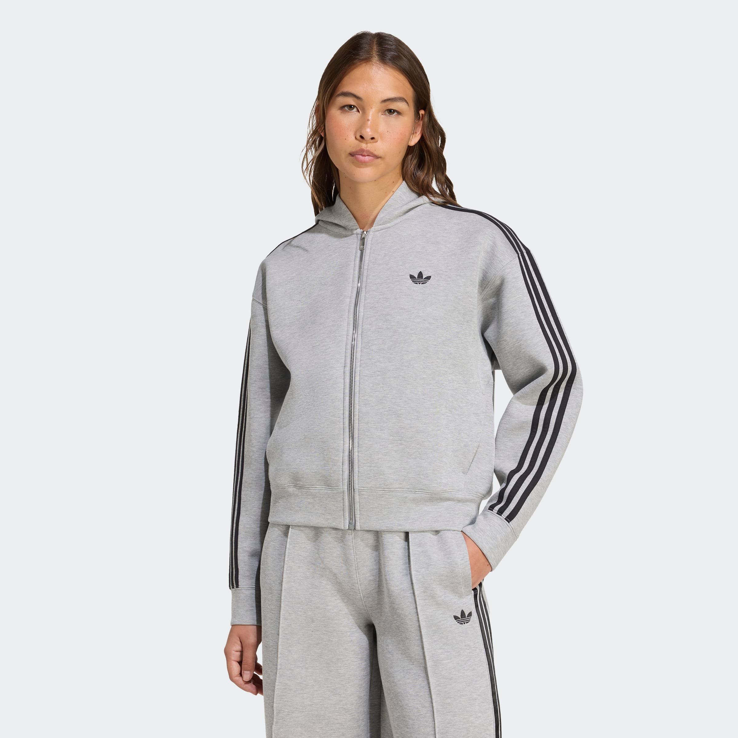 Sweatjacke ADIDAS ORIGINALS "SPACER 3S FZ", Damen, Gr. S, grau (medium grau heather), Obermaterial: 53% Baumwolle, 47% Polyester, Sweatjacken Sweatjacke