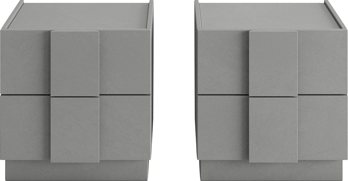 Nachtschrank INOSIGN "Jupiter, Nachtkommode (2-St), Nachttisch, Nachtkonsole, 2 Schubladen", steinfarben (ardesia), B:50cm H:52cm T:42cm, FSC-zertifizierter Holzwerkstoff, Schränke, Nachtschrank