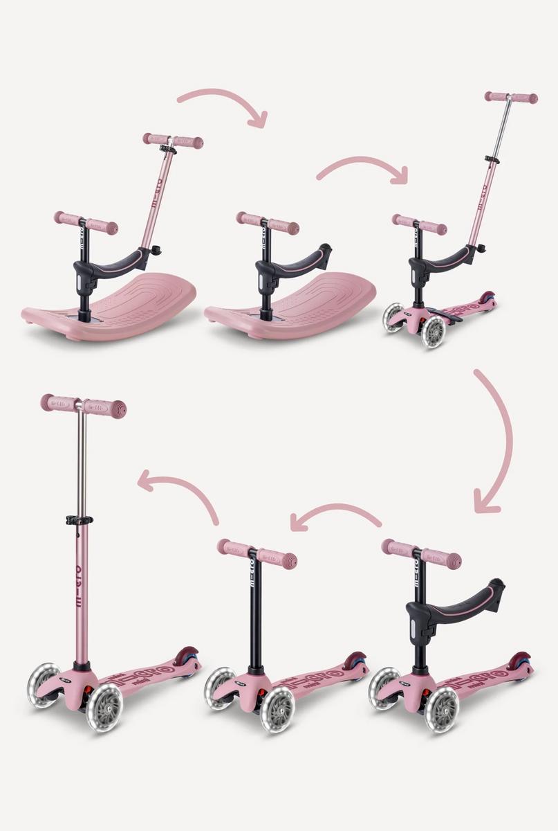 Micro Kickboard Mini Deluxe Rock & Go LED Scooter - Dusty Rose