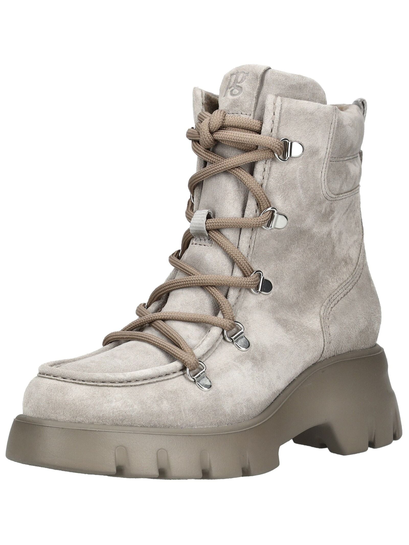 Schnürstiefelette PAUL GREEN "Paul Green Stiefelette Veloursleder", Damen, Gr. 40,5, grau, Veloursleder, Schuhe Schnürstiefelette