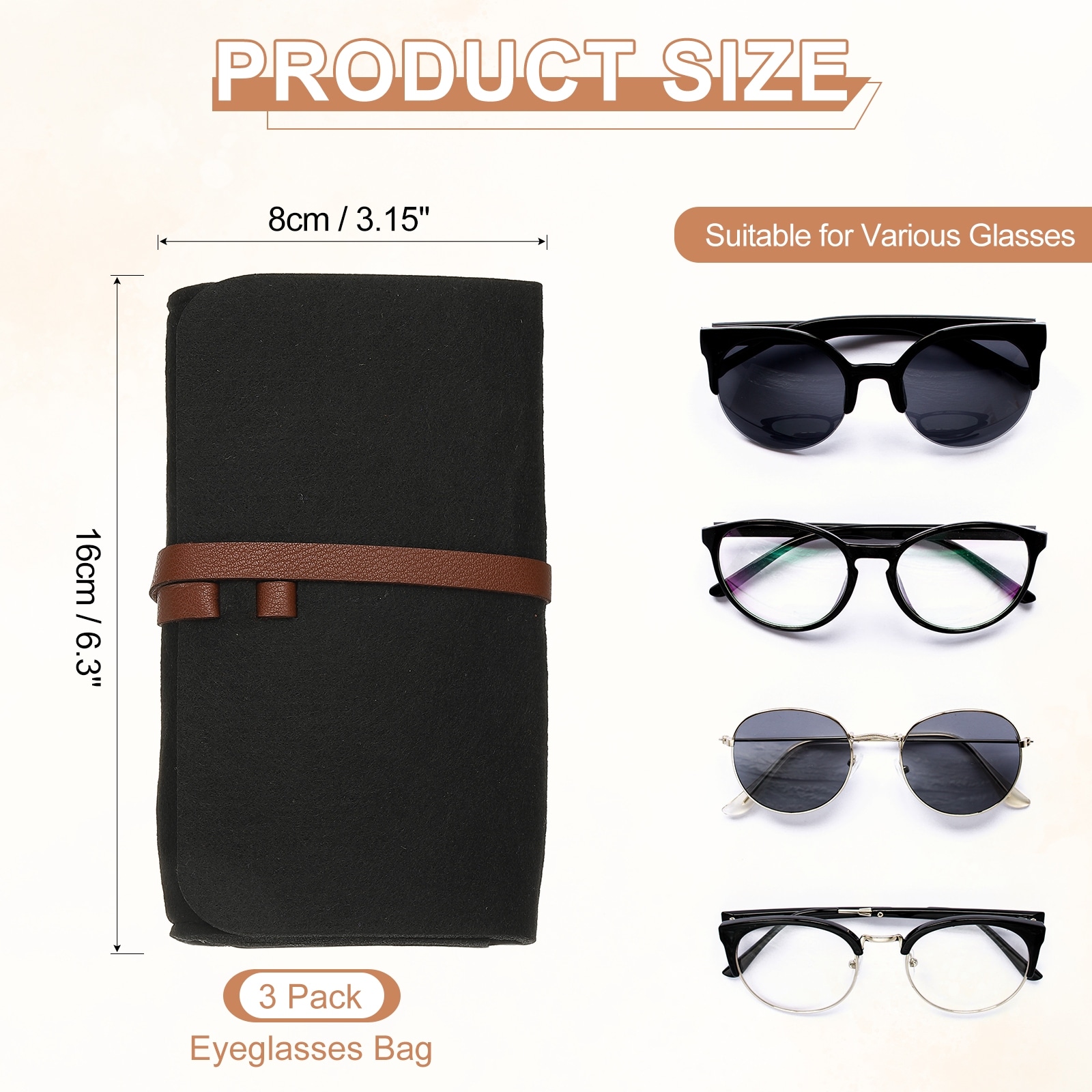 Portable Felt Glasses Case, Soft Slip-in Pouch Case, Leather Cord Eyeglasses Bag Sunglasses Storage Pouch for Men - 6.3 inch