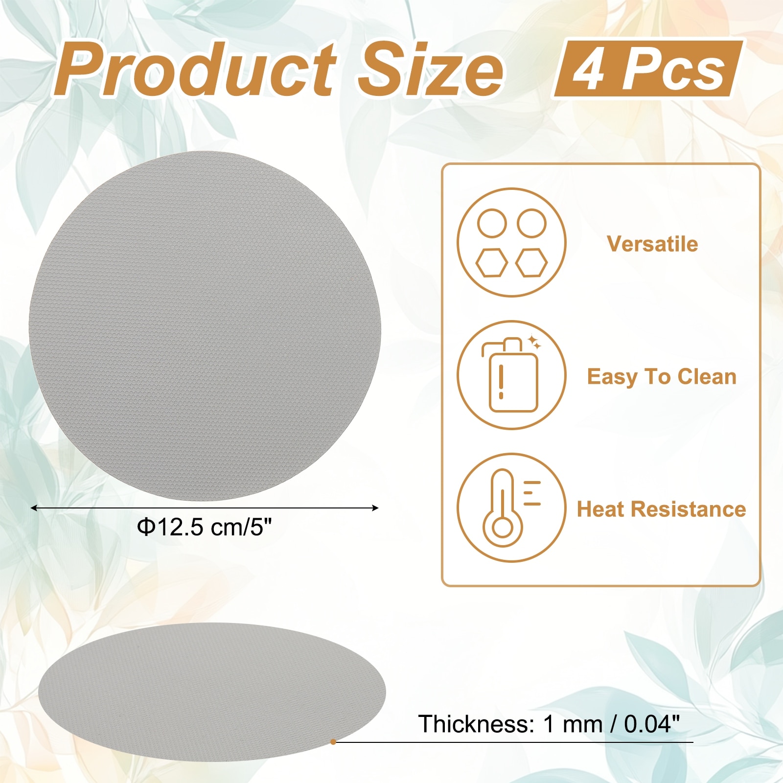 Silicone Jar Opener Pads, Texture Can Opener Multipurpose Round Bottle Lid Opener Non-Slip Coasters for Weak Hands - 5 Inch