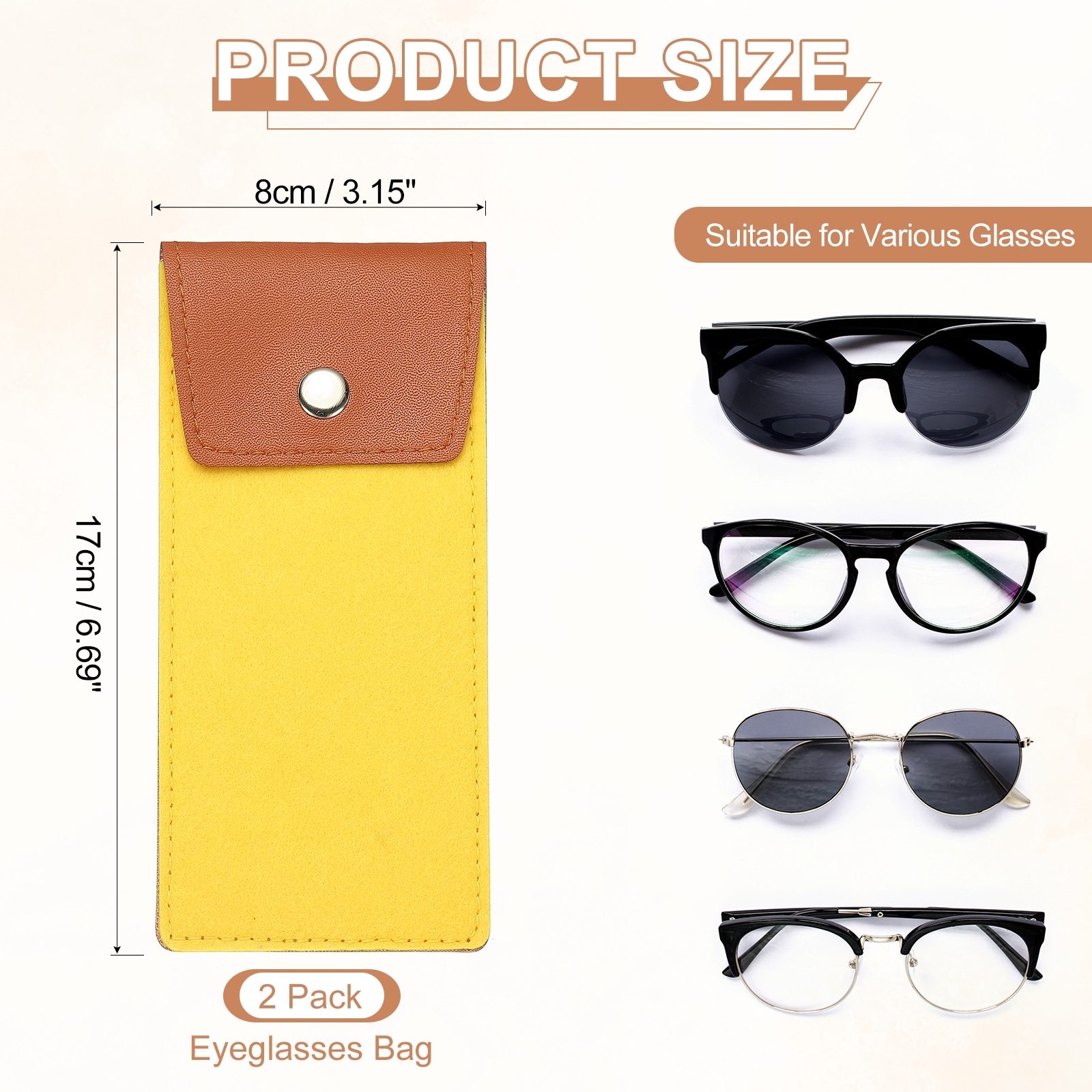 Portable Felt Glasses Case, Soft Slip-in Pouch Case, Snap Style Eyeglasses Bag Sunglasses Storage Pouch for Men - 6.69 inch