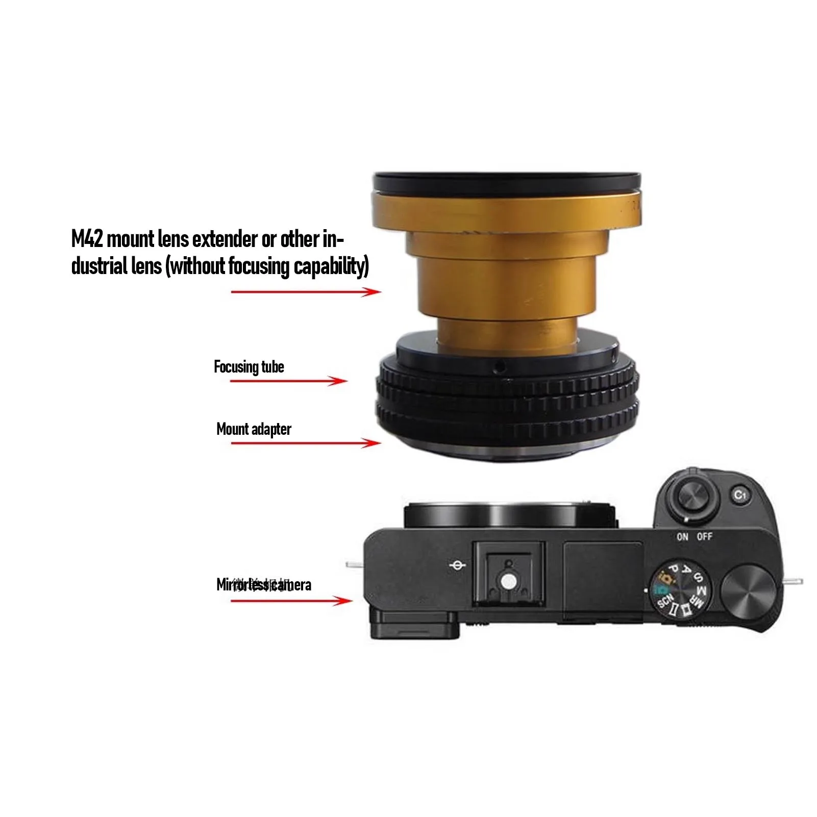 M42 auf M4/3 Objektiv-Mount-Adapter, Aluminiumlegierung, dünnes M42-Objektiv auf M4/3 Kameraobjektiv-Adapter für spiegellose Kamera Image