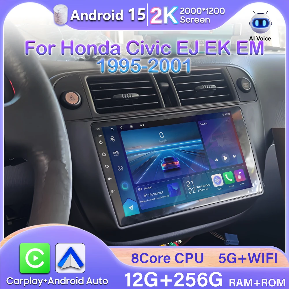 Android 15 vidéo pour Honda Civic EJ EK EM 1995-2001 LHD RHD autoradio GPS lecteur multimédia vidéo DSP No 2din Carplay 4G Wifi 2K