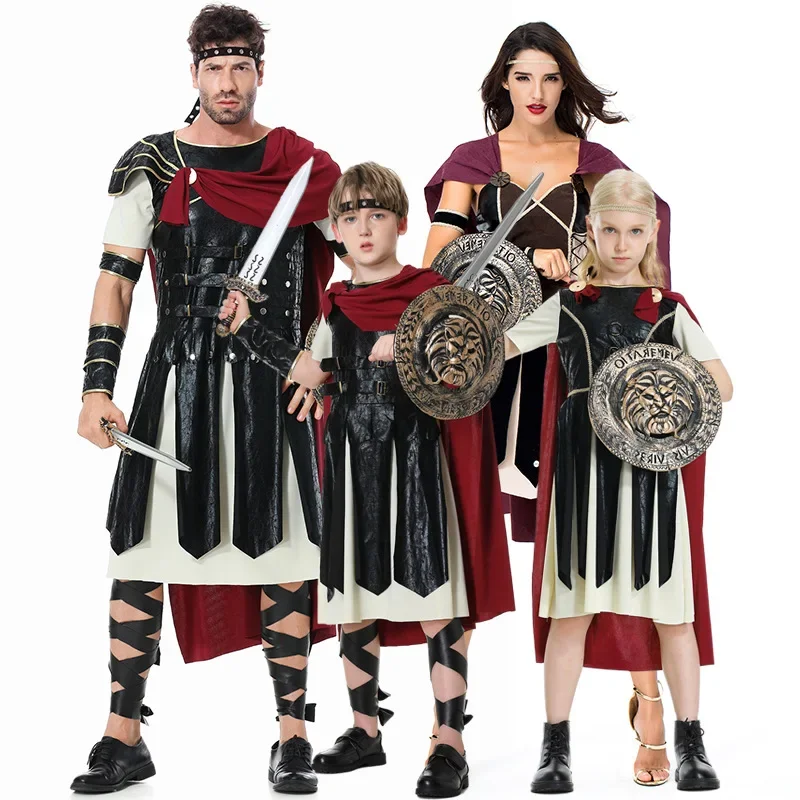 Mittelalterliches Halloween-Purim-Kostüm für Erwachsene, antiker römischer griechischer Krieger, Gladiator-Kostüm, Ritter, Julius Caesar, Kostüme für Männer, Frauen, Kinder Image