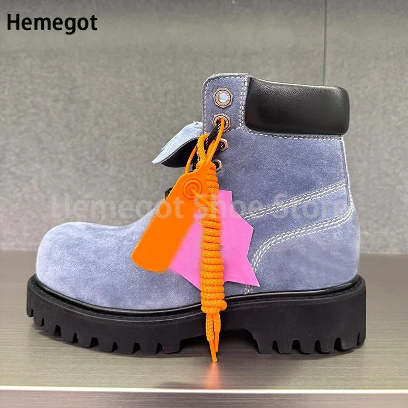 Wanderstiefel mit dicken Sohlen, Herren-Stiefel mit großer Zehenpartie, britischer Stil, trendige bunte gelbe Outdoor-Stiefel, handgefertigte Designer-Herrenschuhe