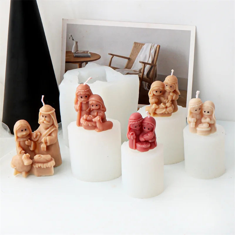 Krippe Silikonform 3D Mini Jesus Familie Epoxid Duftkerze Herstellung Form DIY religiöse Kunst Home Decor handgemachte Geschenke Image