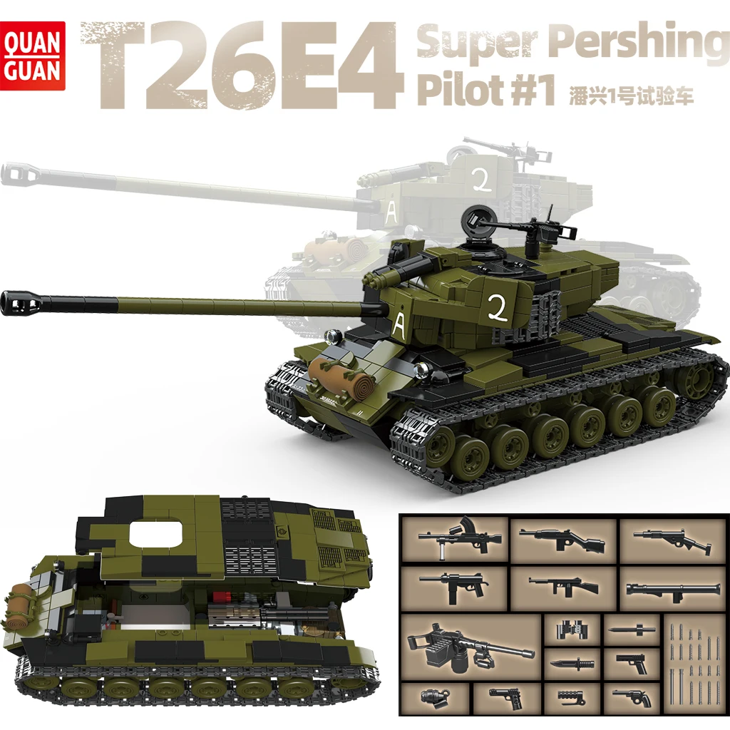 T26E4 Ww2 US Army Super Pershing Medium Tank Zweiter Weltkrieg Bausteine Ruinen Block Modell Ziegel Sammlung Modell für Kind Image