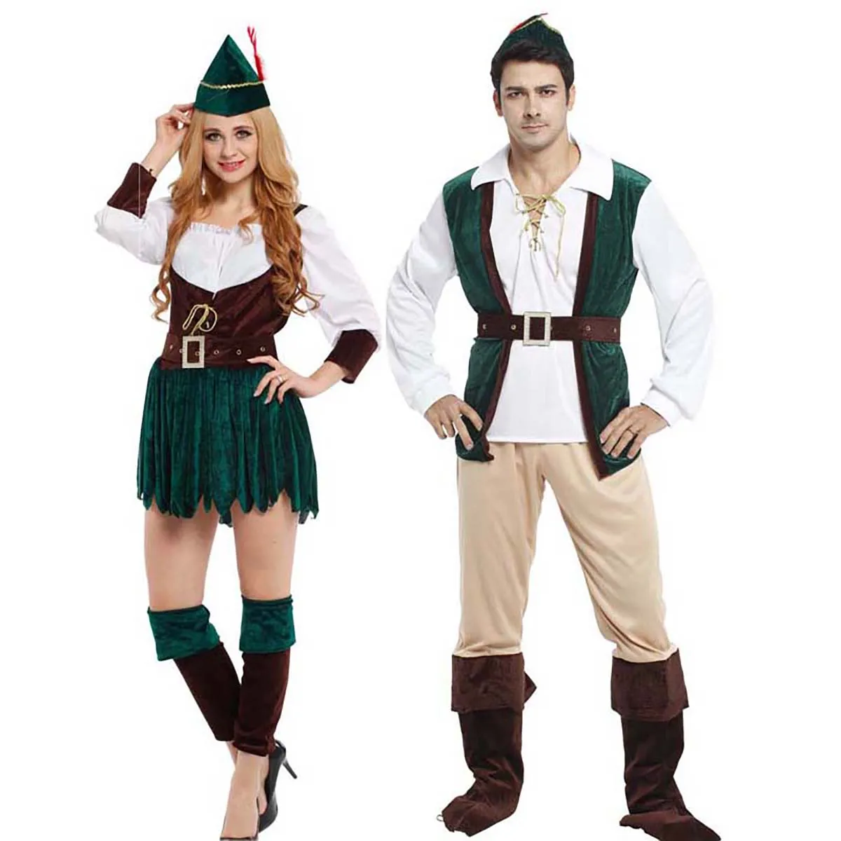 Erwachsene Männer Frauen Halloween Party Märchen Robin Hood Peter Pan Kostüm Image
