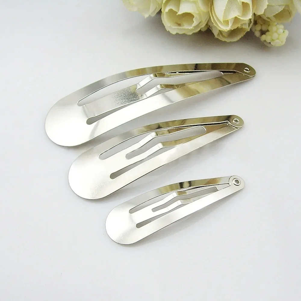 Neue 50 teile/los Silber Ton Snap Haar Clips 30mm 40mm 50mm Handwerk Bogen Für Mädchen Kinder Boutique haar Zubehör Kopfbedeckungen Geschenke