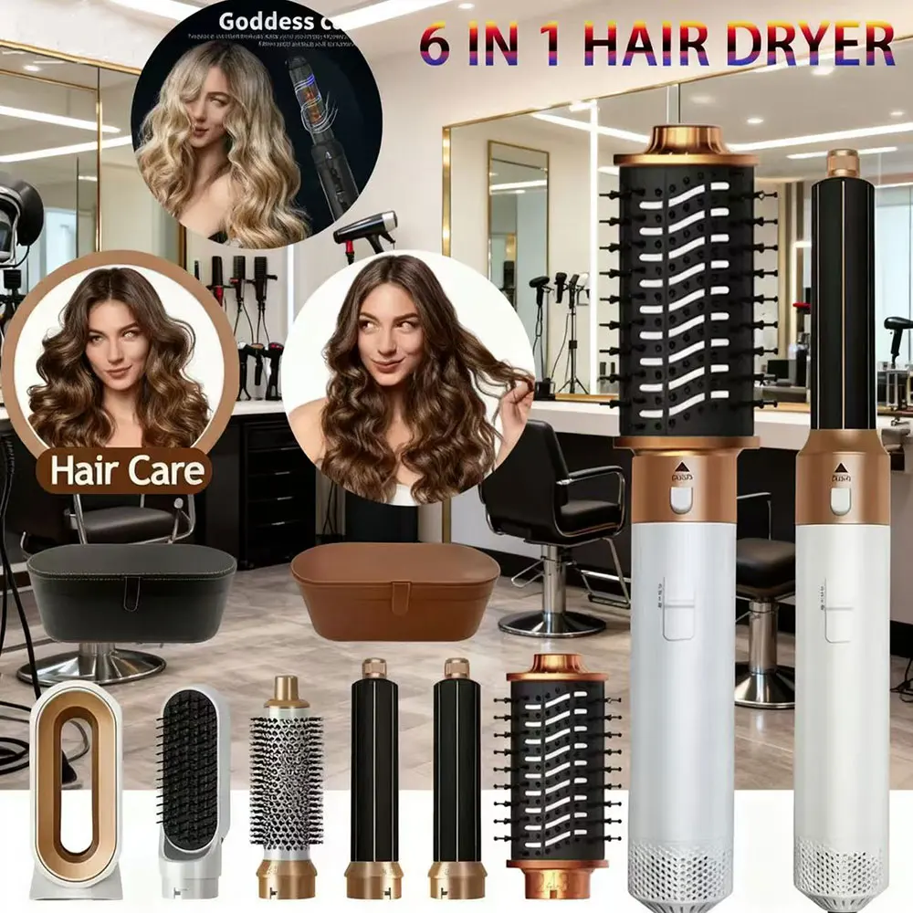 6 in 1 Spazzola per asciugacapelli Set pettine caldo Ferro arricciacapelli professionale Piastra per capelli Strumento per lo styling dell'aria Asciugacapelli Airwrap