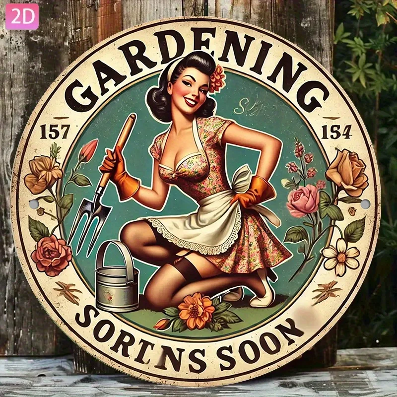 2D Flat, 1 Stück „Garden“ Retro-Wanddekoration, Aluminiumschild für Innenhof, Garten, Küche, Bar, Zimmer, Outdoor, Garage, Club, Café, Res