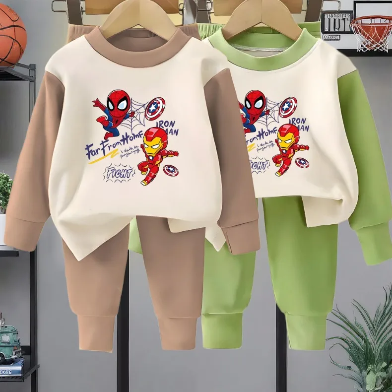 Marvel automne ensembles de vêtements pour enfants vêtements de nuit pour garçons vêtements enfants Anime Spiderman pyjamas ensemble doux Dralon Iron Man Pijamas nouveau