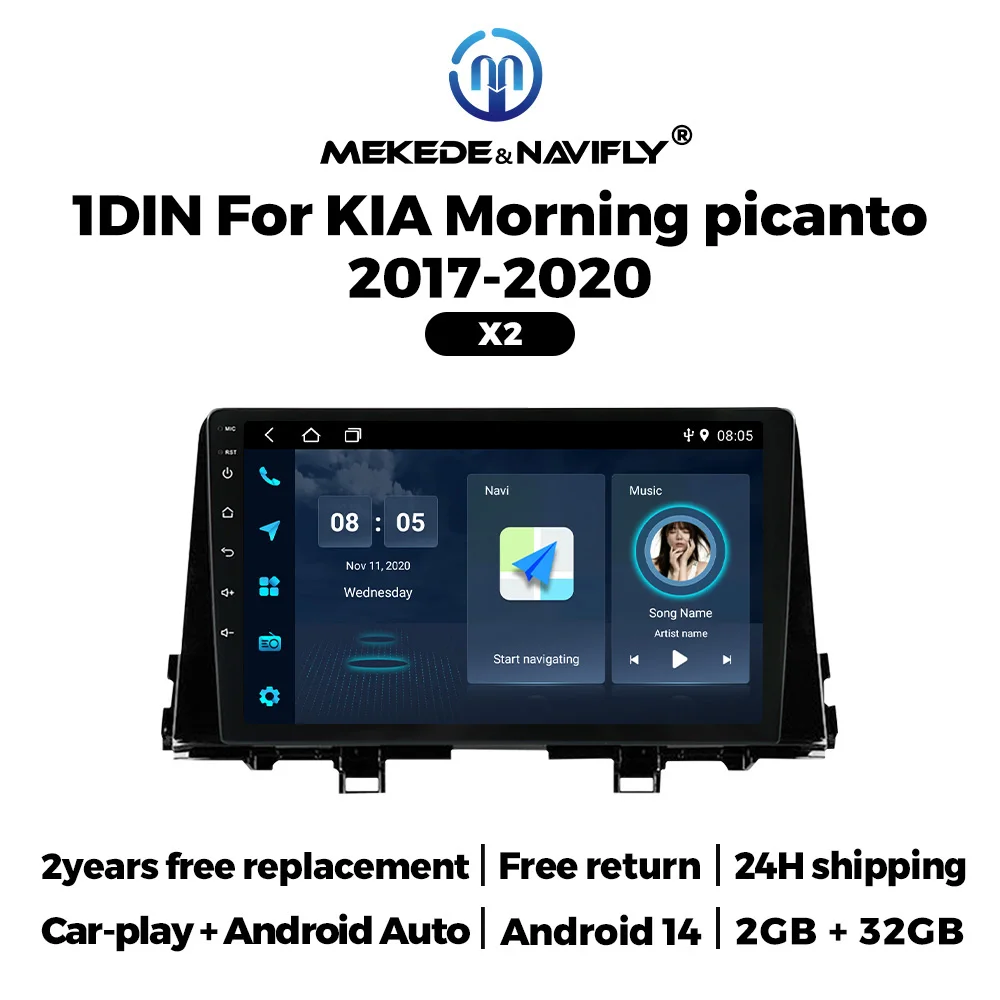 NAVIFLY&MEKEDE 9 Zoll Wireless Carplay Auto Für KIA Morning picanto 2017-2020 Android 14 Auto FM Radio Multimedia Player BT 1 DIN Image