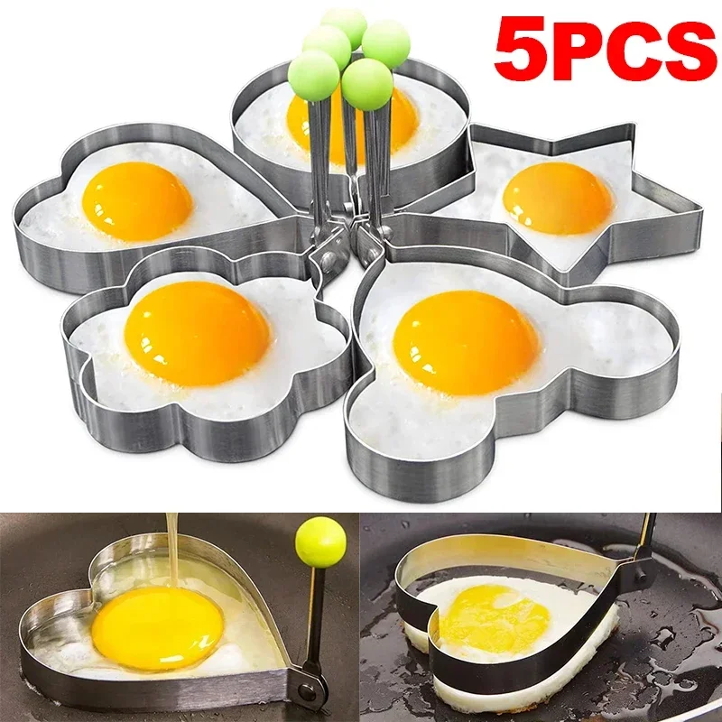 Neue Edelstahl Spiegelei Form Herz Pfannkuchen Maker Frühstück Backen Omelett Ringe Kochen Werkzeuge Küche Zubehör Gadget Image