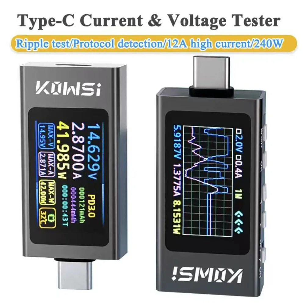 KWS-X1 4V-30V 12A Typ C Tester Voltmeter Amperemeter TYPE-C Schnelle Ladung Erkennung Trigger Kapazität Messung Welligkeit Messung Image