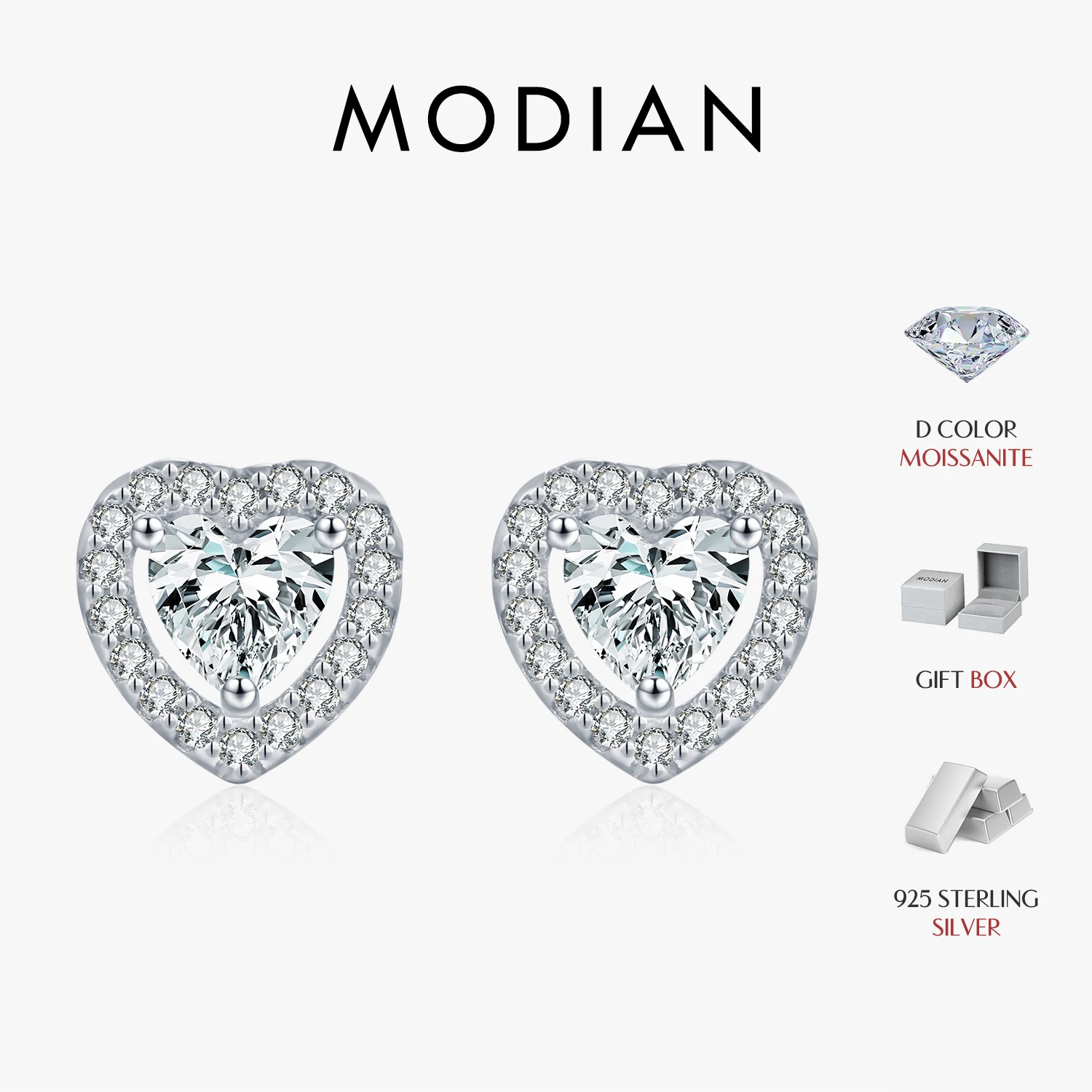 MODIAN 925 Sterling Silber Funkelnde Moissanit Halo Ohrringe Exquisite Herz Ohrstecker Für Frauen Dating Edlen Schmuck Image