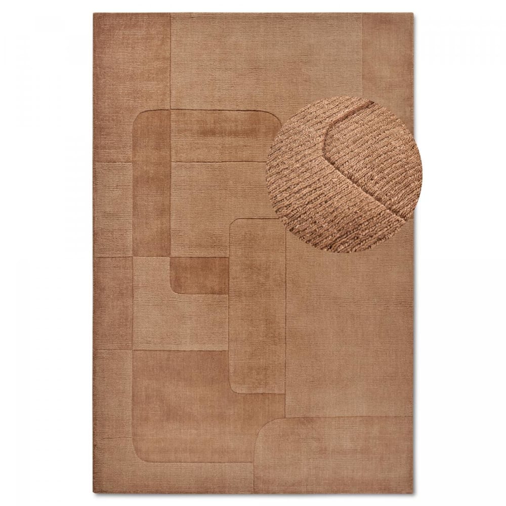 Tapis salon 120x170cm Marron Laine Géométrique