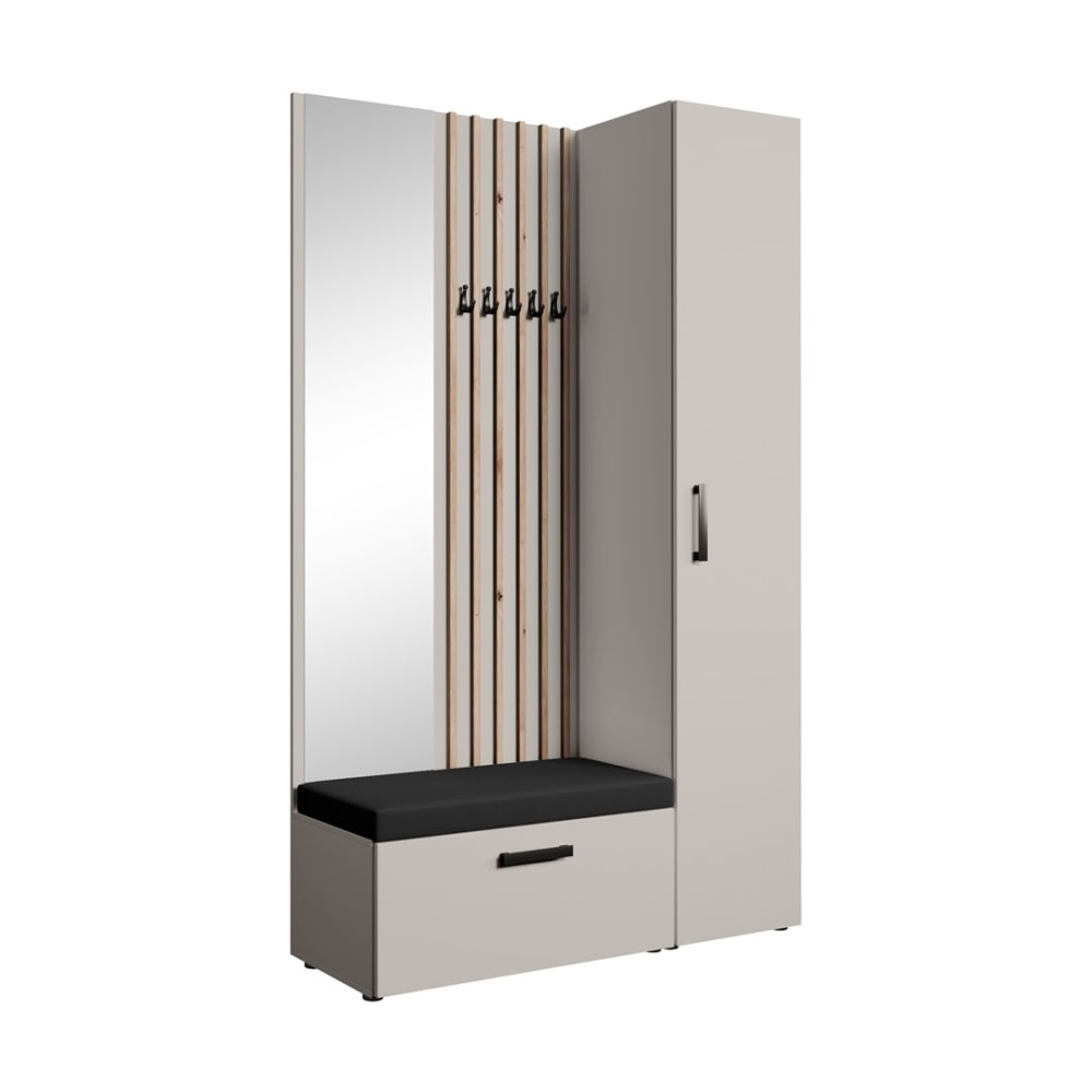 Dressing lamelles + armoire haute, cachemire+noir, 121x203