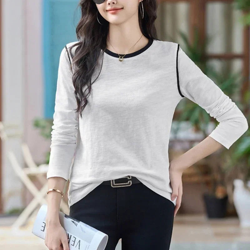 Spring Autumn T Shirts Women Cotton Casual Female Y2K Streetwear Tees Basic Solid Tops Korean Fashion Long Sleeve Woman Clothes