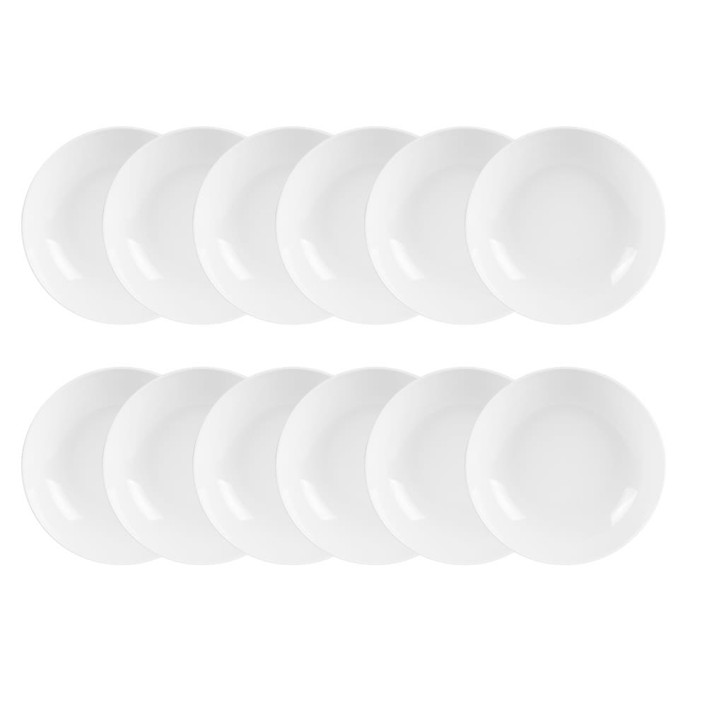 Maxi lot 12 assiettes creusess 20 cm blanches en porcelaine