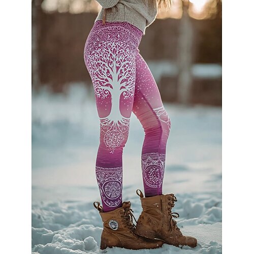 Womens Viking Boho Leggings Urlaub Vintage Ethnostil Vollständig Länge Hohe Taille Floral Grafisches Abstrakt 3D Druck Schnell Trocknend Atmungsaktiv Soft Dehnbar Formal Urlaub Pink Blau Grün Image