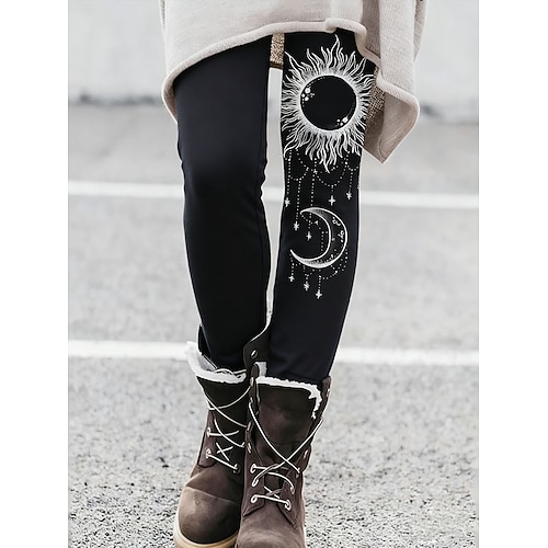 Damen Viking Boho Leggings Urlaub Vintage Ethno-Stil Voll Länge Hohe Taille Grafik Galaxie Weich Bequem Dehnbar Formal Outdoor Urlaub Schwarz Frühling Herbst Winter Slim Fit Image
