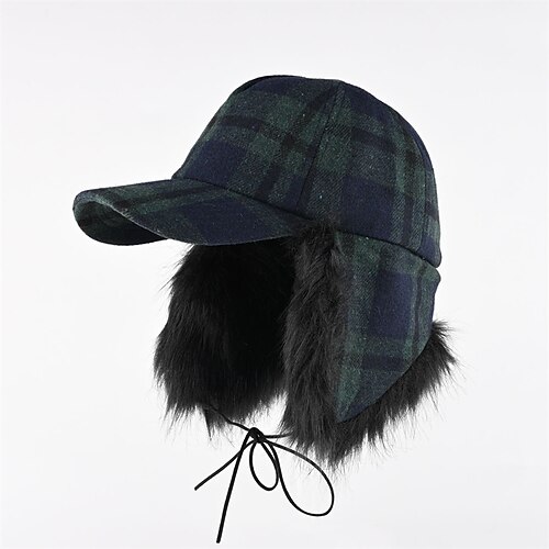 Herren Trappermütze Wintermützen Grün Kaki Polyester Fleece Mode Moderne zeitgenössische Alltagskleidung Date Karomuster Thermowarm Winddicht Image