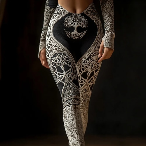 Damen Viking Boho Leggings Vintage Ethno-Stil Volleng Hochschnitt Grafisch Abstrakt 3D-Druck Schnell trocknend Atmungsaktiv Weich Dehnbar Formal Outdoor Urlaub