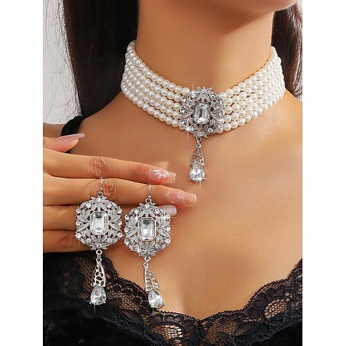Damen-Choker-Set aus champagnerfarbenen und goldfarbenen Perlen für Hochzeiten oder Abendveranstaltungen Image