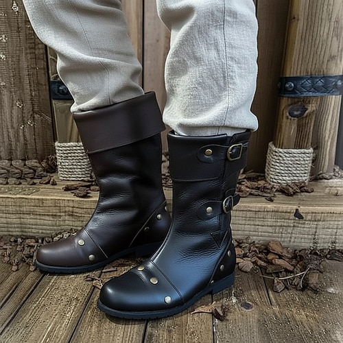 Mittelalterlich Renaissance Schuhe Kniehohe Stiefel Flache Jazzstiefel Kostüm Herren Keltisch Seeräuber Halloween Maskerade Leistung LARP Renaissance-Messe Erwachsene Schuhe Image