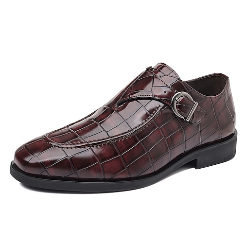 Schwarze Herren-Monk-Strap-Schuhe aus Kunstleder – elegantes Design mit Krokodilprägung und Schnalle, perfekt für formelle Anlässe, Geschäftstreffen und Hochzeiten. Image