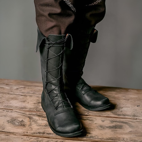 Mittelalterlich Renaissance Schuhe Kniehohe Stiefel Flache Jazzstiefel Kostüm Herren Keltisch Seeräuber Halloween Maskerade Leistung LARP Renaissance-Messe Erwachsene Schuhe Image