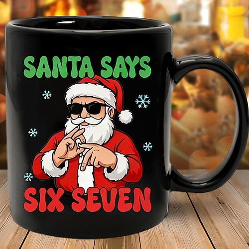 Lustige Weihnachtstasse mit Weihnachtsmann-Motiv: „Sechs, sieben!" – Kaffeetasse mit Meme-Motiv, perfekt für Männer, Frauen und Teenager, ein trendiges Geschenk für die Weihnachtsfeier. Image