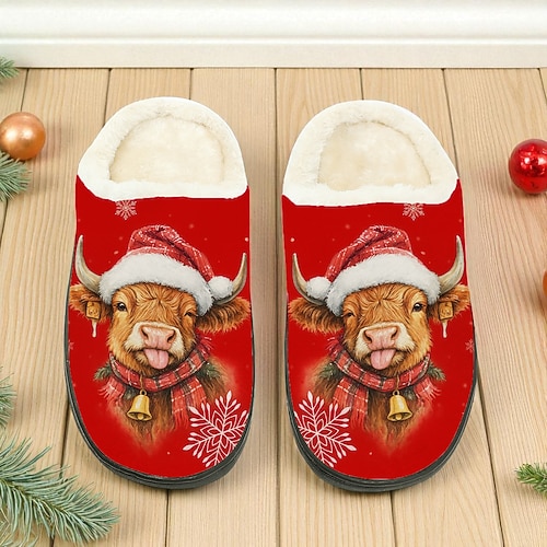 Weihnachtshausschuhe für Damen mit Katzenmotiv – kuschelige Fleece-Hausschuhe mit Weihnachtsmannmütze und Kätzchenprint, warme Plüsch-Hausschuhe für Winter und Weihnachten Image